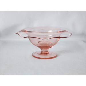 Pink Depression Glass Octagon Compote Candy Bowl Trinket Dish Rolled Rim 10"x3"